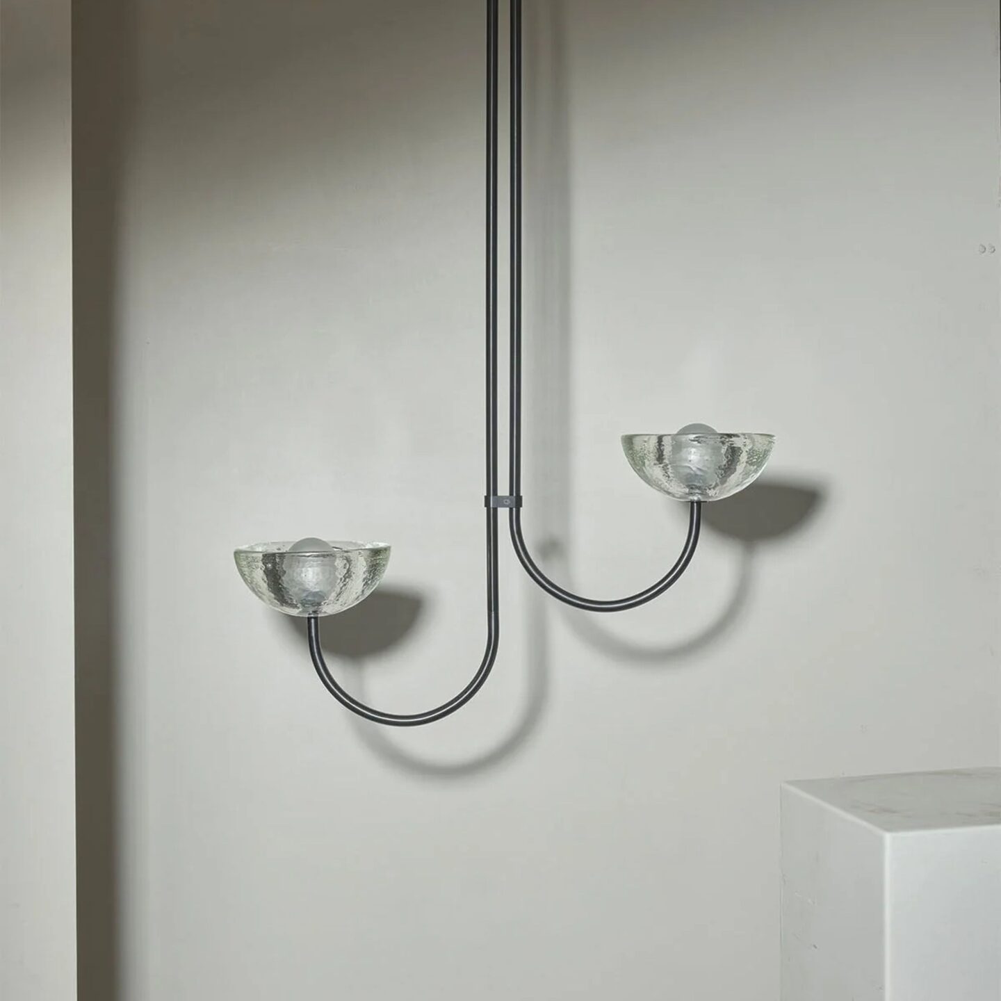 Aurelia Double Pendant Offset Large Cast Glass, Brushed Black