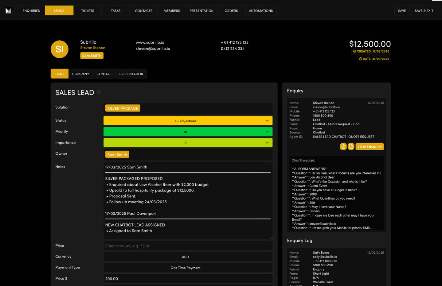 Manage CRM - LEADS TICKETS AND TASKS