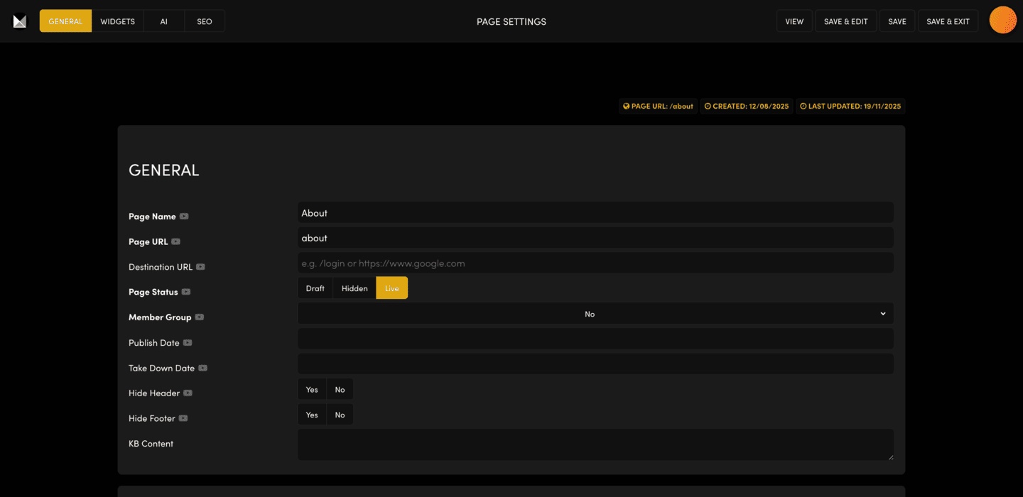 Page Settings General